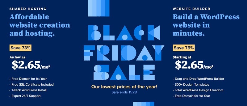 Black Friday Sale On Bluehost Shared Hosting Starting At $2.65/Mo
